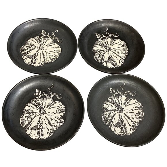 4 Threshold Black White Pumpkin Pattern Stoneware Dessert Appetizer Plates 6" - Picture 2 of 6